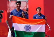तीरंदाजी में भारत का स्वर्णिम निशाना, चिकिथा और साहिल ने जीता स्वर्ण Chikitha taniparthi and sahil jadhav won gold in archery mixed team